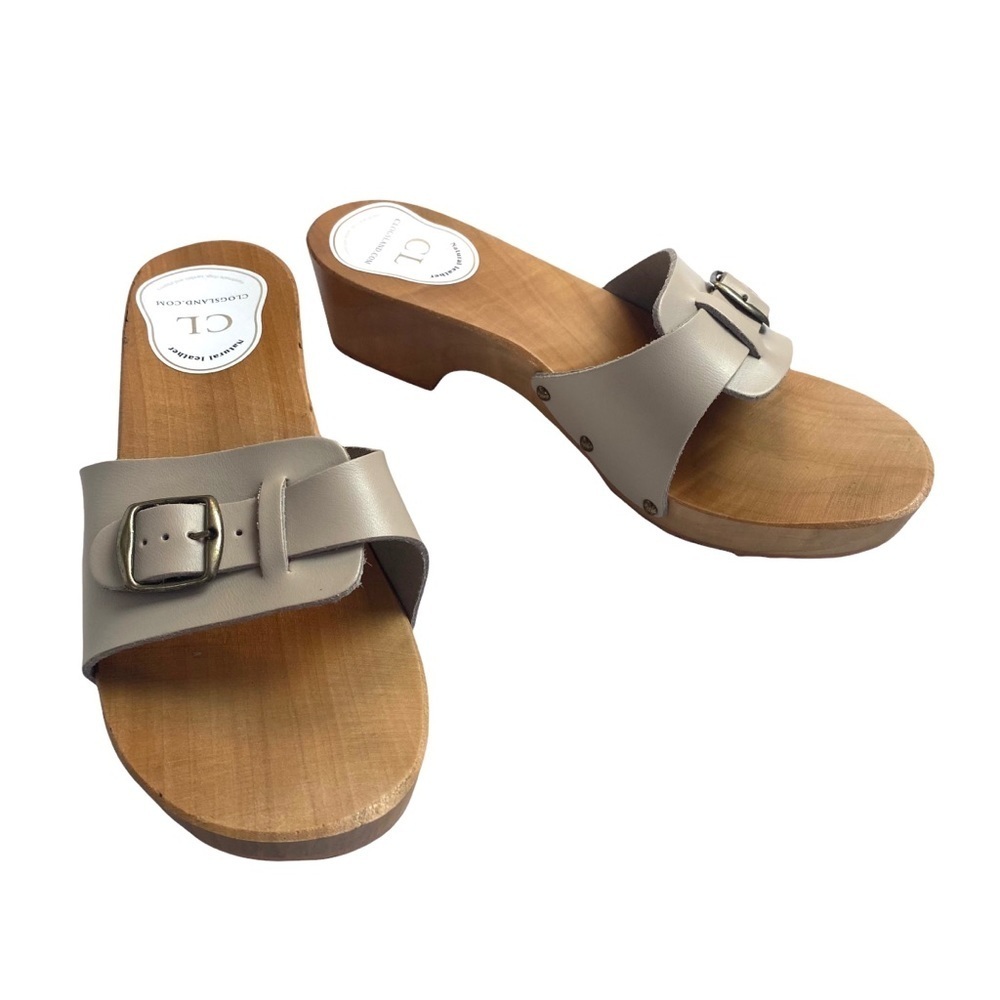 Clogsland Polish Leather Wooden Sandal Clog Open Toe Strappy Boho Cottagecore 40